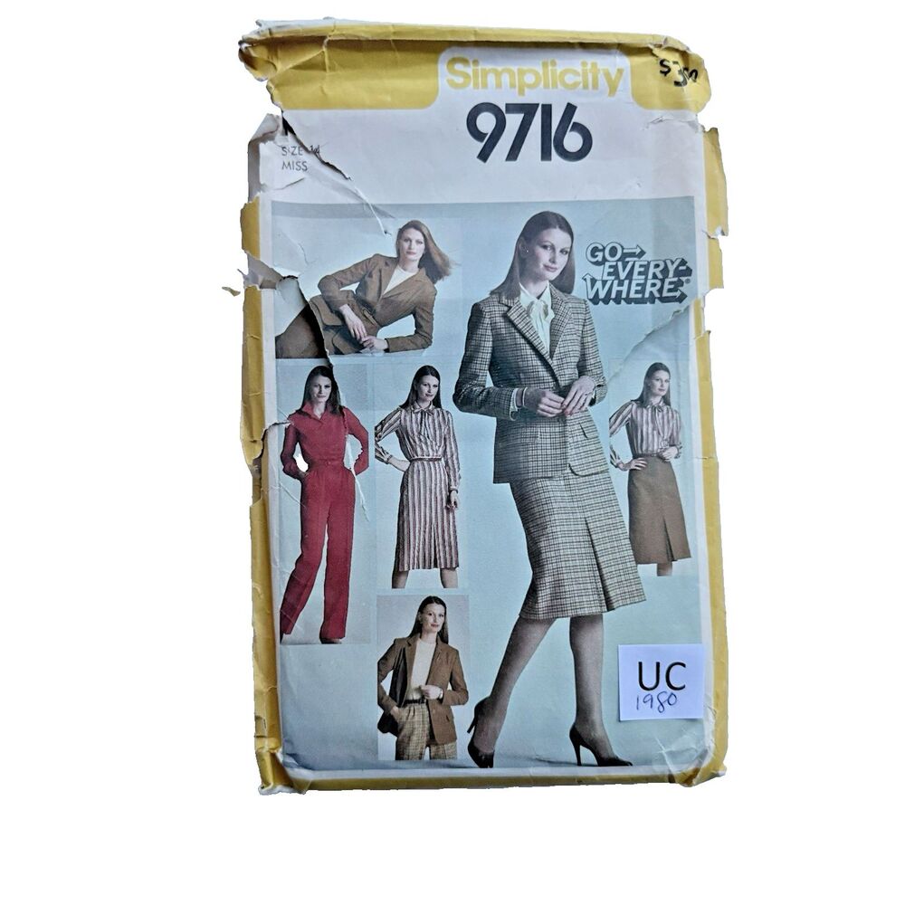 Vtg Simplicity 9716 Sewing Pattern Skirt Jacket Suit Business Wardrobe Sz 14 UC